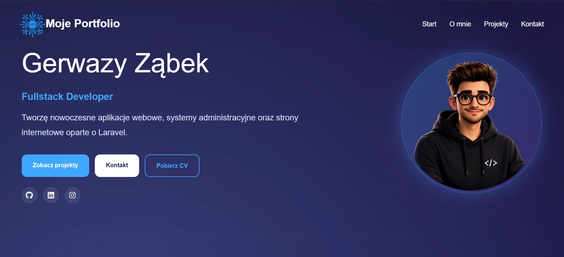 Podgląd projektu: Portfolio Laravel
